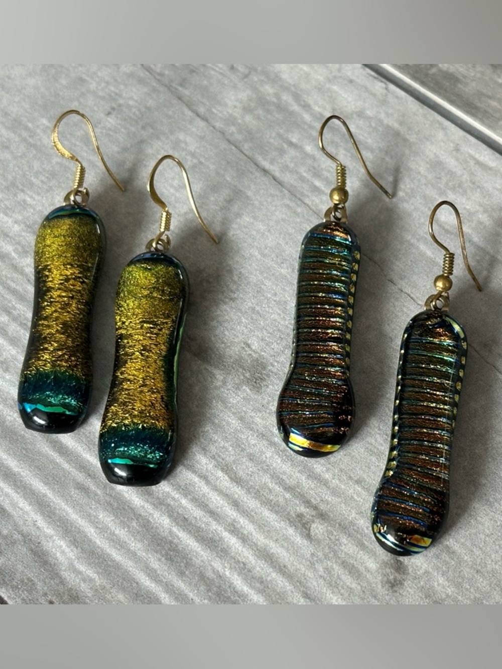 Artisan Iridescent Dichroic Glass Drop Earrings Set of 2 Cottagecore Handmade